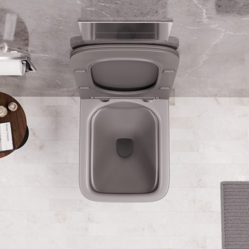 HD River Matt Grey perem nélküli mély öblítésű szögletes fali WC slim "S" tetővel és fényes króm zsanérral