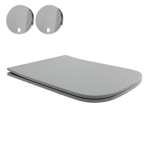 HD River Matt Grey perem nélküli mély öblítésű szögletes fali WC slim "S" tetővel és fényes króm zsanérral