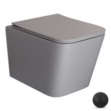 HD River Matt Grey perem nélküli mély öblítésű szögletes fali WC slim "S" tetővel és matt fekete zsanérral