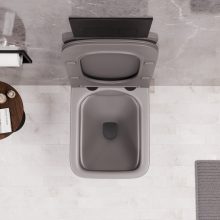 HD River Matt Grey perem nélküli mély öblítésű szögletes fali WC slim "S" tetővel és matt fekete zsanérral