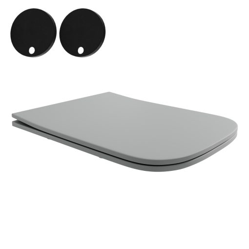 HD River Matt Grey perem nélküli mély öblítésű szögletes fali WC slim "S" tetővel és matt fekete zsanérral