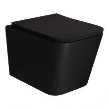 HD River Matt Black perem nélküli mély öblítésű szögletes fali WC slim "S" tetővel és matt fekete zsanérral