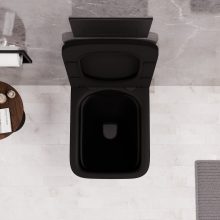 HD River Matt Black perem nélküli mély öblítésű szögletes fali WC slim "S" tetővel és matt fekete zsanérral