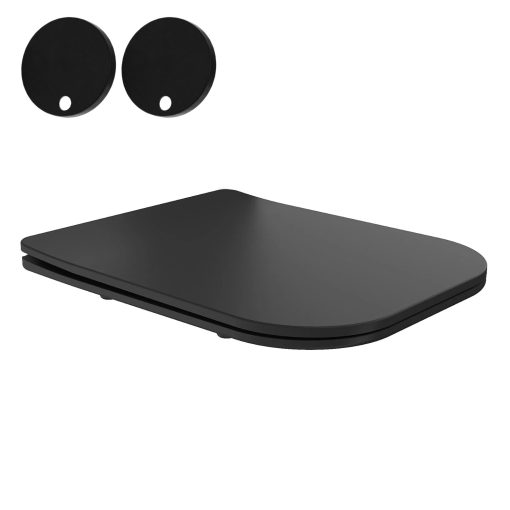 HD River Matt Black perem nélküli mély öblítésű szögletes fali WC slim "S" tetővel és matt fekete zsanérral