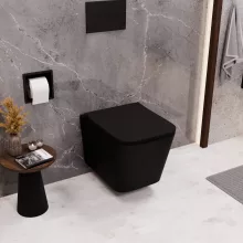 HD River Matt Black perem nélküli mély öblítésű szögletes fali WC tető nélkül