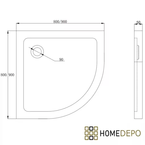 HD Slim 80x80/90x90 íves lapos akril zuhanytálca, 5 cm magas, fekete szifonnal