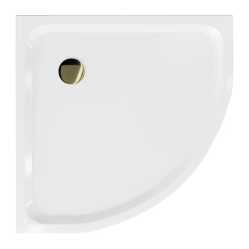 HD Slim 80x80/90x90 íves lapos akril zuhanytálca, 5 cm magas, arany szifonnal