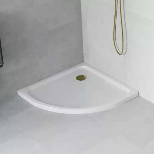 HD Slim 80x80/90x90 íves lapos akril zuhanytálca, 5 cm magas, arany szifonnal