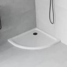 HD Slim 90x90 íves lapos akril zuhanytálca, 5 cm magas, fekete szifonnal