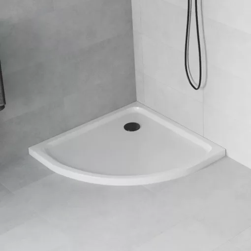 HD Slim 90x90 íves lapos akril zuhanytálca, 5 cm magas, fekete szifonnal