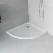 HD Slim 90x90 íves lapos akril zuhanytálca, 5 cm magas, króm szifonnal