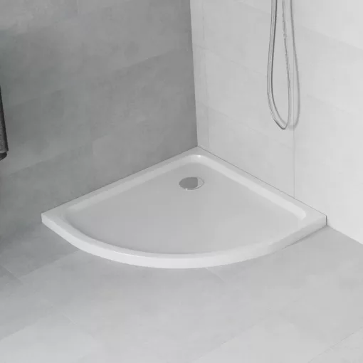 HD Slim 90x90 íves lapos akril zuhanytálca, 5 cm magas, króm szifonnal