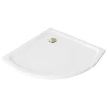 HD Slim 90x90 íves lapos akril zuhanytálca, 5 cm magas, arany szifonnal