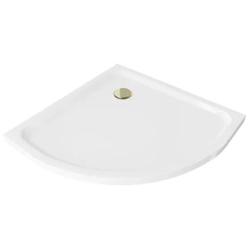 HD Slim 90x90 íves lapos akril zuhanytálca, 5 cm magas, arany szifonnal