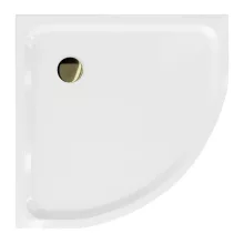 HD Slim 90x90 íves lapos akril zuhanytálca, 5 cm magas, arany szifonnal