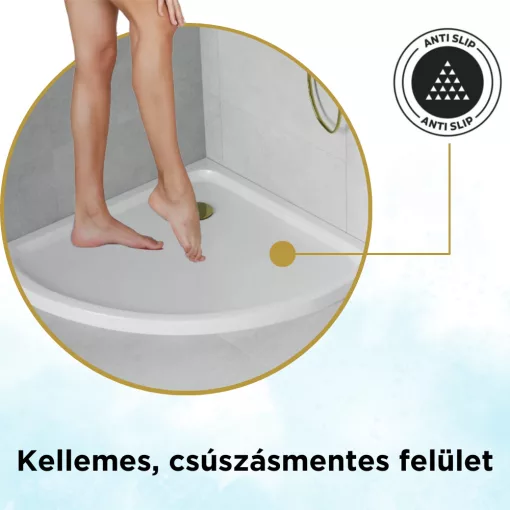 HD Slim 90x90 íves lapos akril zuhanytálca, 5 cm magas, arany szifonnal