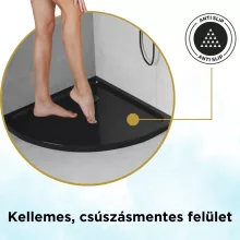 HD Slim Black 80x80/90x90 fekete íves lapos akril zuhanytálca, 5 cm magas, fekete szifonnal