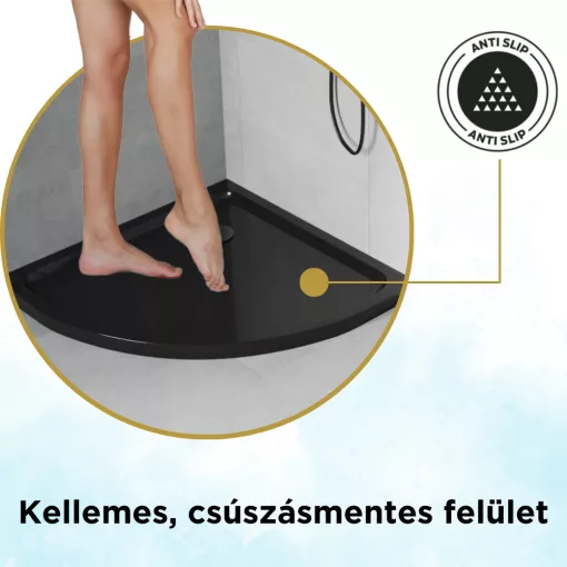 HD Slim Black 80x80/90x90 fekete íves lapos akril zuhanytálca, 5 cm magas, fekete szifonnal