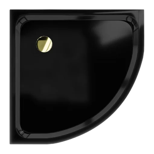 HD Slim Black 80x80/90x90 fekete íves lapos akril zuhanytálca, 5 cm magas, arany szifonnal