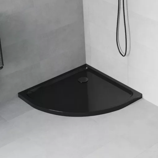 HD Slim Black 90x90 fekete íves lapos akril zuhanytálca, 5 cm magas, fekete szifonnal