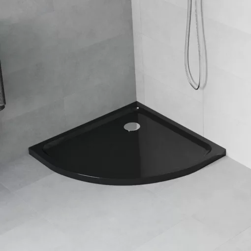 HD Slim Black 90x90 fekete íves lapos akril zuhanytálca, 5 cm magas, króm szifonnal