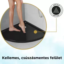 HD Slim Black 90x90 fekete íves lapos akril zuhanytálca, 5 cm magas, króm szifonnal