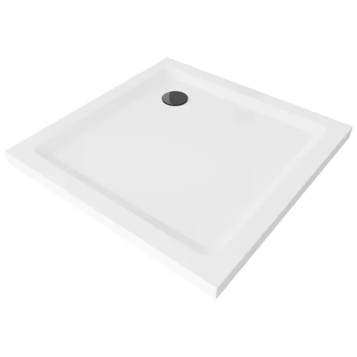 HD Slim 100x100 szögletes lapos akril zuhanytálca, 5 cm magas, fekete szifonnal