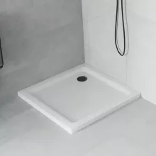 HD Slim 100x100 szögletes lapos akril zuhanytálca, 5 cm magas, fekete szifonnal