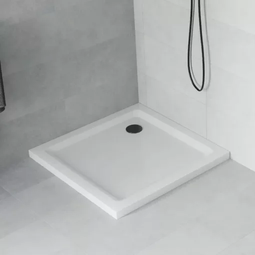 HD Slim 100x100 szögletes lapos akril zuhanytálca, 5 cm magas, fekete szifonnal