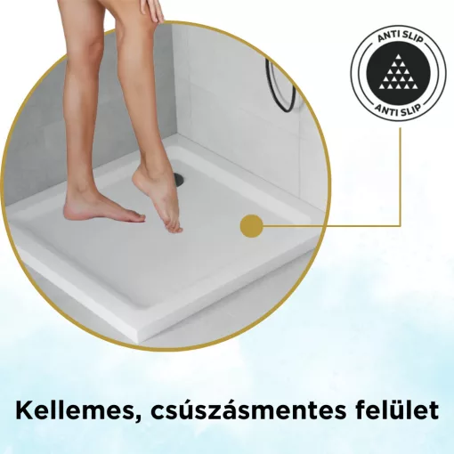 HD Slim 100x100 szögletes lapos akril zuhanytálca, 5 cm magas, fekete szifonnal