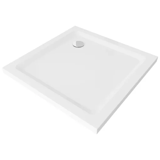 HD Slim 100x100 szögletes lapos akril zuhanytálca, 5 cm magas, króm szifonnal