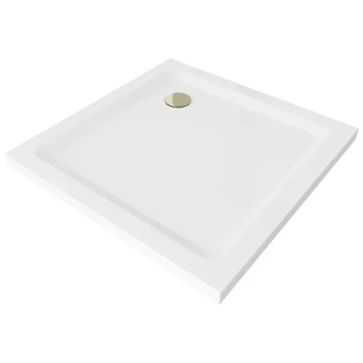 HD Slim 100x100 szögletes lapos akril zuhanytálca, 5 cm magas, arany szifonnal