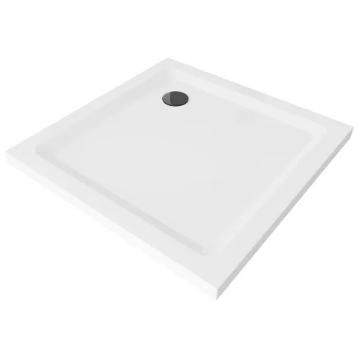 HD Slim 70x70/80x80/90x90/100x100 szögletes lapos akril zuhanytálca, 5 cm magas, fekete szifonnal