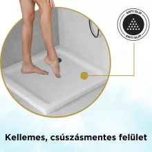 HD Slim 70x70/80x80/90x90/100x100 szögletes lapos akril zuhanytálca, 5 cm magas, fekete szifonnal