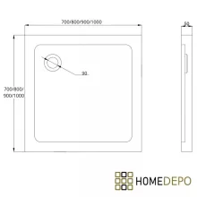 HD Slim 70x70/80x80/90x90/100x100 szögletes lapos akril zuhanytálca, 5 cm magas, fekete szifonnal