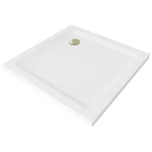 HD Slim 80x80 szögletes lapos akril zuhanytálca, 5 cm magas, arany szifonnal