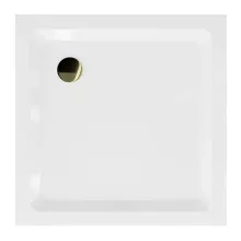 HD Slim 80x80 szögletes lapos akril zuhanytálca, 5 cm magas, arany szifonnal