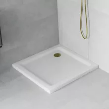 HD Slim 80x80 szögletes lapos akril zuhanytálca, 5 cm magas, arany szifonnal