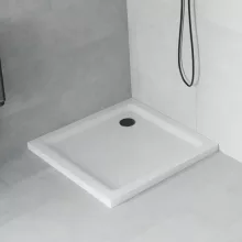 HD Slim 90x90 szögletes lapos akril zuhanytálca, 5 cm magas, fekete szifonnal