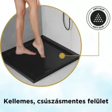 HD Slim Black 80x80/90x90 fekete szögletes lapos akril zuhanytálca, 5 cm magas, fekete szifonnal