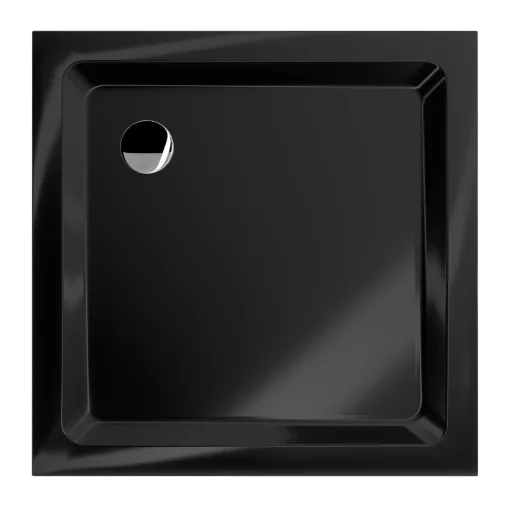 HD Slim Black 80x80/90x90 fekete szögletes lapos akril zuhanytálca, 5 cm magas, króm szifonnal