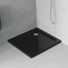 HD Slim Black 80x80/90x90 fekete szögletes lapos akril zuhanytálca, 5 cm magas, króm szifonnal