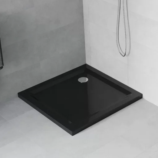 HD Slim Black 80x80/90x90 fekete szögletes lapos akril zuhanytálca, 5 cm magas, króm szifonnal