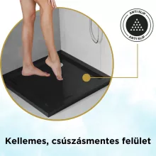 HD Slim Black 80x80/90x90 fekete szögletes lapos akril zuhanytálca, 5 cm magas, króm szifonnal