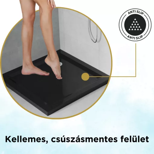 HD Slim Black 80x80/90x90 fekete szögletes lapos akril zuhanytálca, 5 cm magas, króm szifonnal