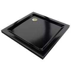   HD Slim Black 80x80/90x90 fekete szögletes lapos akril zuhanytálca, 5 cm magas, arany szifonnal