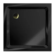 HD Slim Black 80x80/90x90 fekete szögletes lapos akril zuhanytálca, 5 cm magas, arany szifonnal