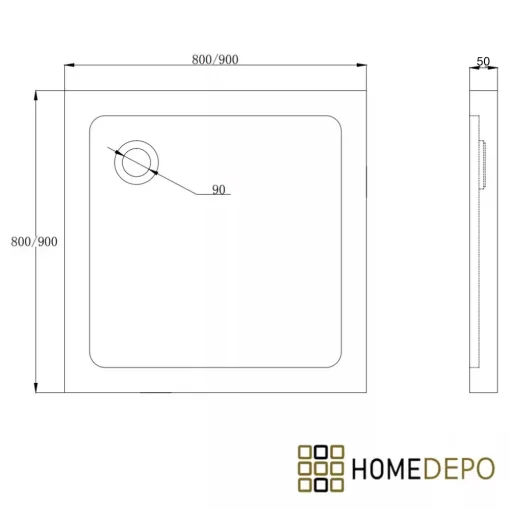 HD Slim Black 80x80/90x90 fekete szögletes lapos akril zuhanytálca, 5 cm magas, arany szifonnal