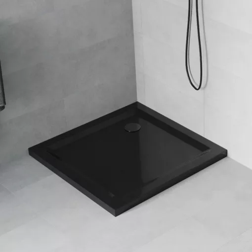 HD Slim Black 90x90 fekete szögletes lapos akril zuhanytálca, 5 cm magas, fekete szifonnal