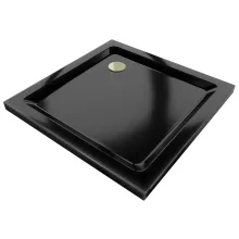 HD Slim Black 90x90 fekete szögletes lapos akril zuhanytálca, 5 cm magas, arany szifonnal